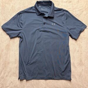 Under Armour Navy Men's XL Polo Shirt Short Sleeve Grey Navy Striped